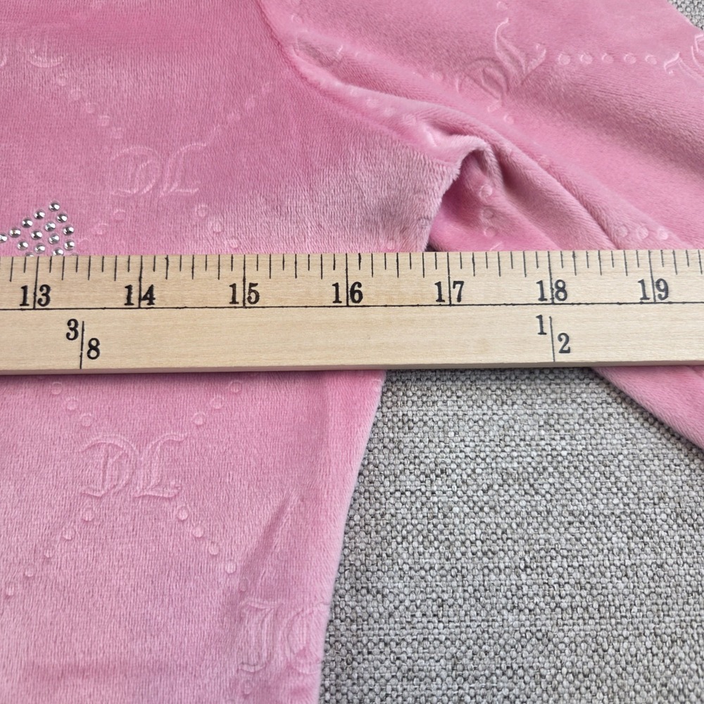 Juicy Couture Pink Velour Top Women's Medium Long Sleeve Sleepwear Rhinestones - Picture 8 of 10